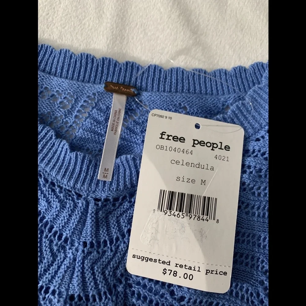 NWT $78 Free‎ People Colette Long Sweater in Celendula Blue [SZ Medium ]